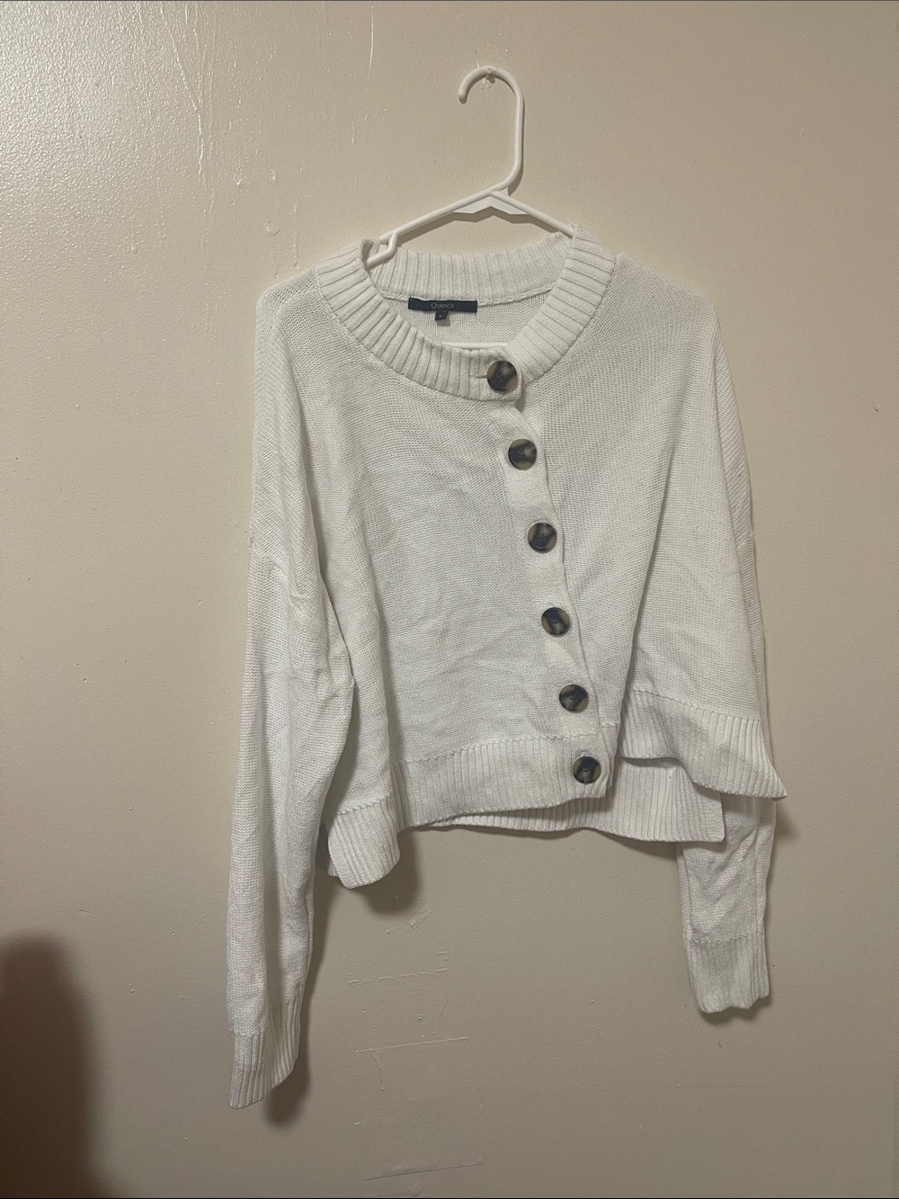 White Button-Front Cropped Sweater